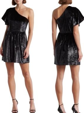 7 For All Mankind One Shoulder Metallic Velour Fit & Flare Dress short large